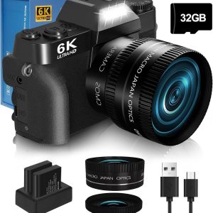 2024 Upgrade VJIANGER Digital Camera for Photography Vlogging Camera for YouTube with WiFi, 180° Flip Screen, 16X Digital Zoom, 52mm Lens, 2 Batteries, 32GB Micro SD Card(Black)