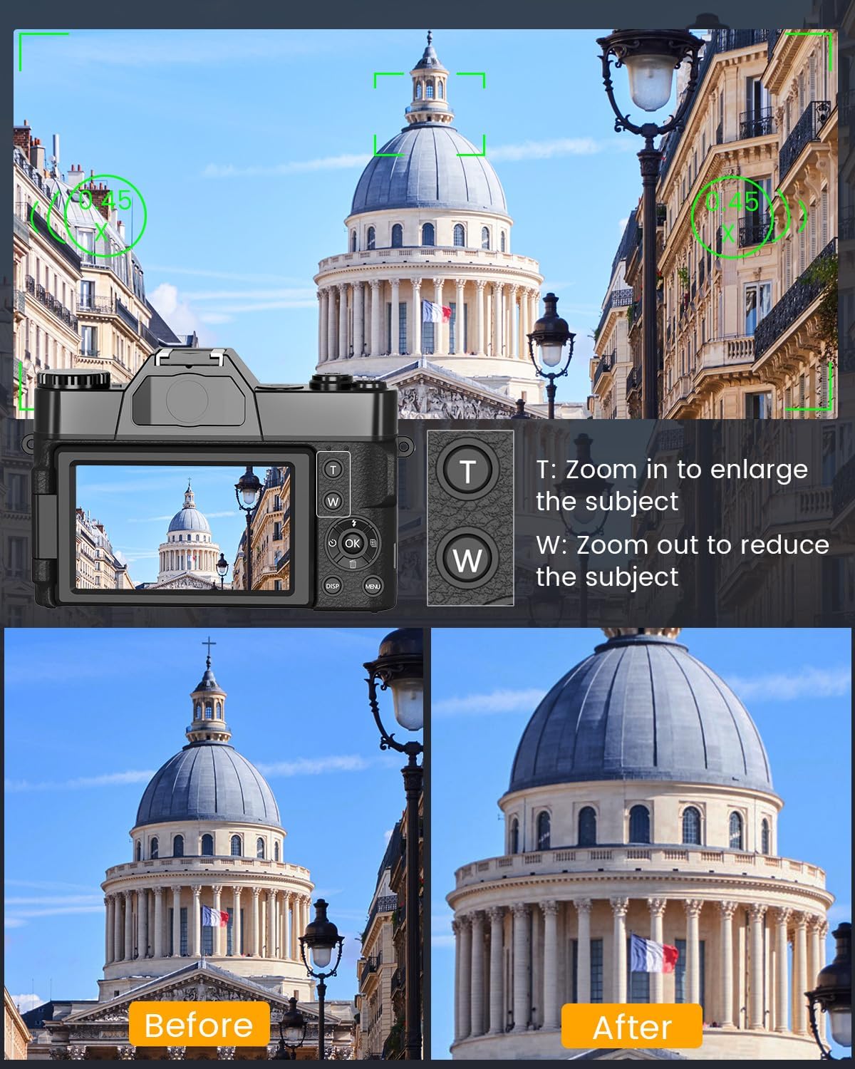 2024 Upgrade VJIANGER Digital Camera for Photography Vlogging Camera for YouTube with WiFi, 180° Flip Screen, 16X Digital Zoom, 52mm Lens, 2 Batteries, 32GB Micro SD Card(Black) - Image 4