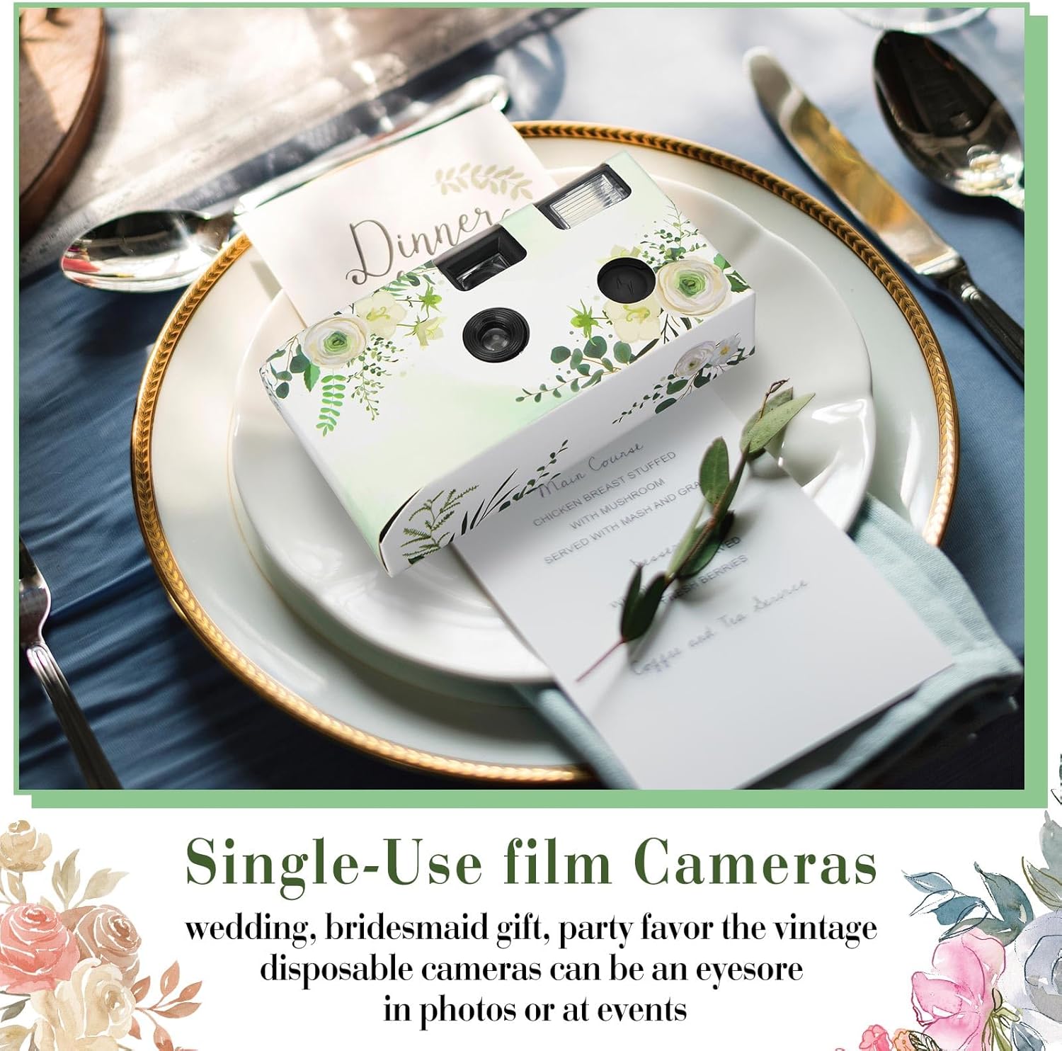 Kanayu 10 Pack Disposable Camera for Wedding Floral 35mm Single Use Film Camera with Flash One Time Use Camera for Anniversary Concert Travel Camp Party Supply Gift Honeymoon(White Rose) - Image 6