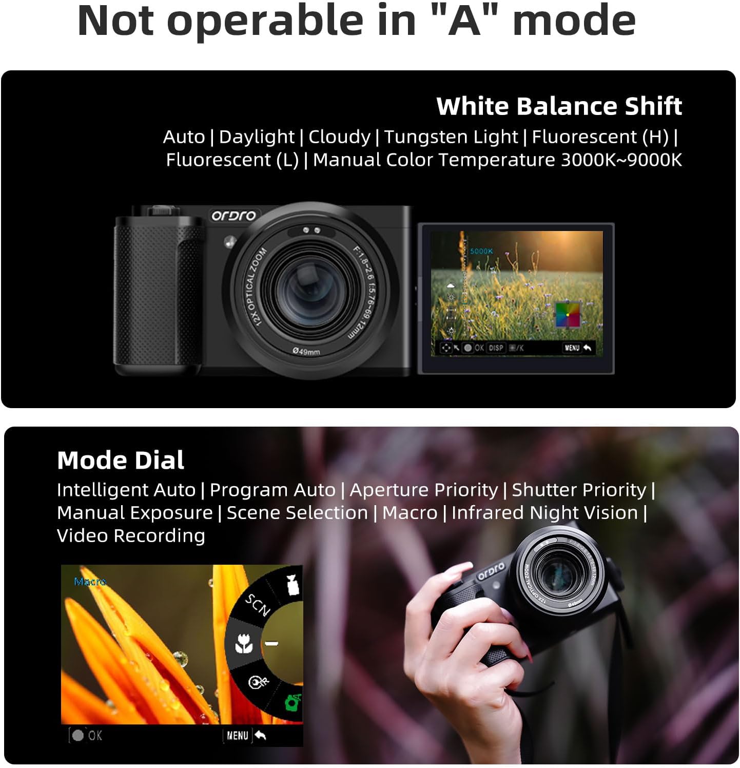 ORDRO G730 5K Mirrorless Camera 12x Optical Zoom, 3.2" Vari-Angle Touchscreen, Auto/Manual Focus for Vlogging and Photography - Image 5