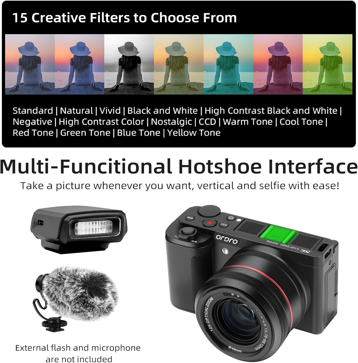 ORDRO G730 5K Mirrorless Camera 12x Optical Zoom, 3.2" Vari-Angle Touchscreen, Auto/Manual Focus for Vlogging and Photography - Image 7